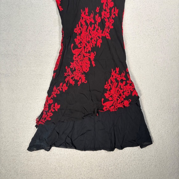 Eva Blue Cowl Neck Tiered Dress Sz 14 Black Red Floral Print Stretch Whimsigoth - Picture 6 of 11